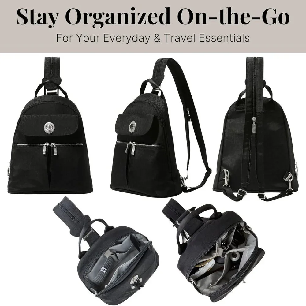 Baggallini Black Cheetah Embossed Naples Convertible Backpack/NWT